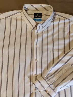 Stafford White Dress Shirt with Brown Stripes Coolmax  XXL